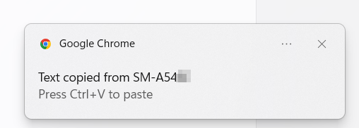 Уведомление о тексте, скопированном с телефона на компьютер