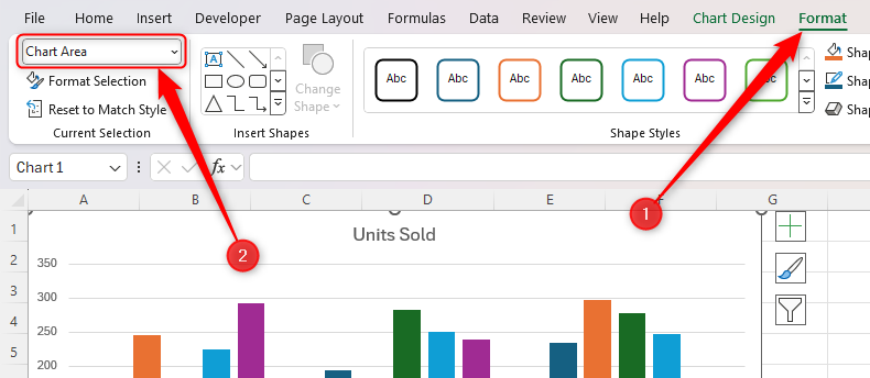 The chart part drop-down selector in Excel's chart Format tab.