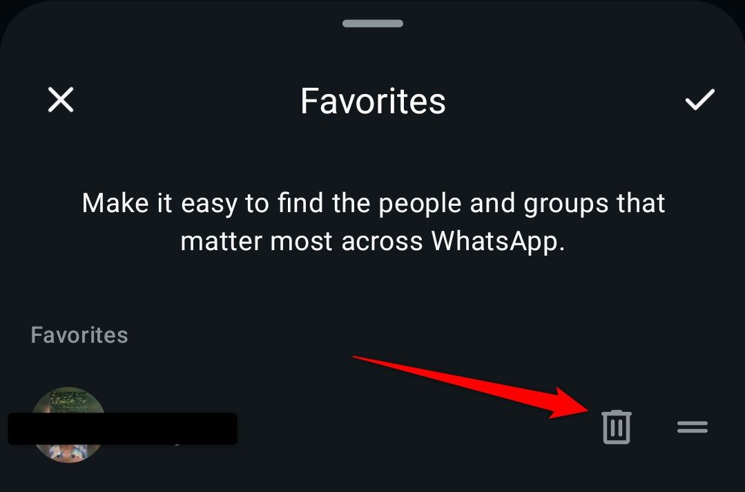 The favorites managemnt page on WhatsApp