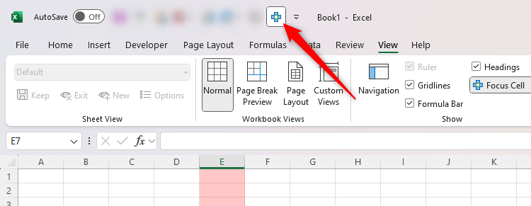 The Focus Cell icon in Excel's Quick Access Toolbar.