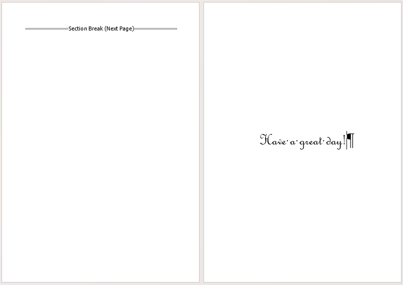 The inside pages of a Christmas card on Microsoft Word. The inside left page is left blank, and the inside right page has a short message.