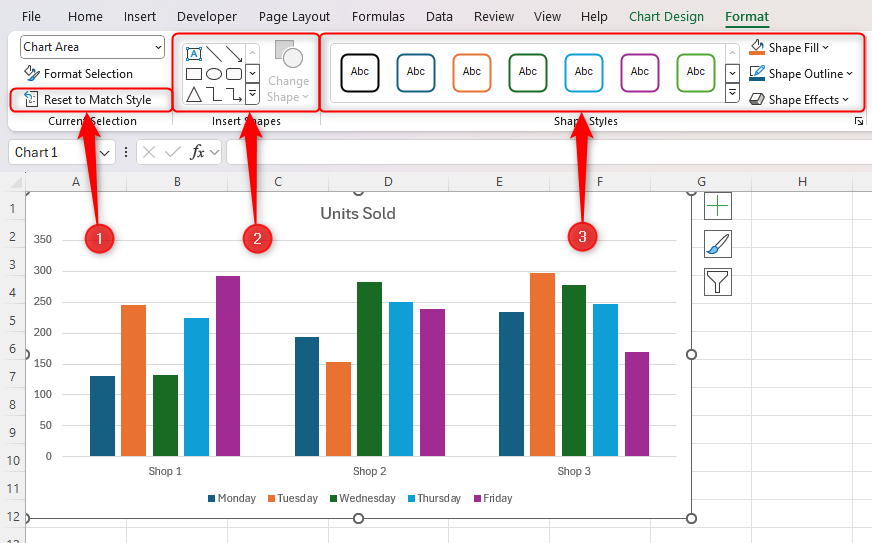 The left half of the chart Format tab in Excel.