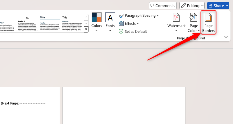 The Page Borders icon in Microsoft Word's Design tab.