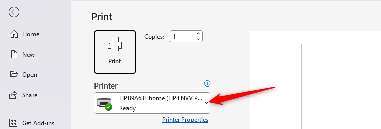 The Print menu in Microsoft Word, with an HP printer selected.