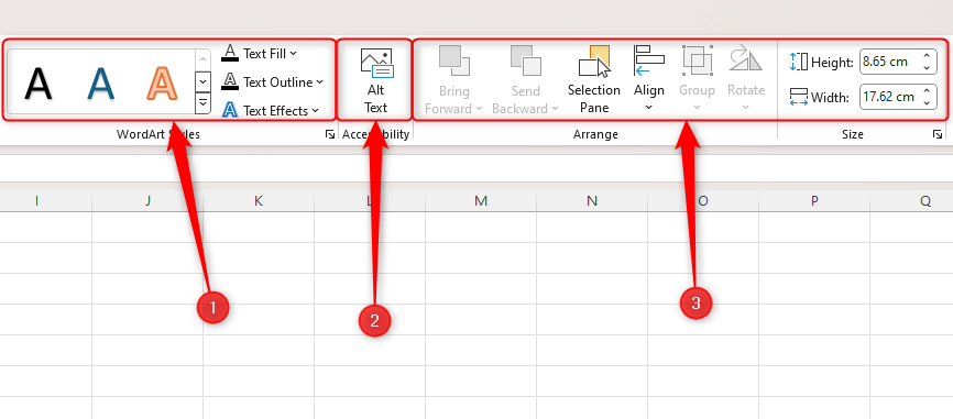 The right half of the chart Format tab in Excel.