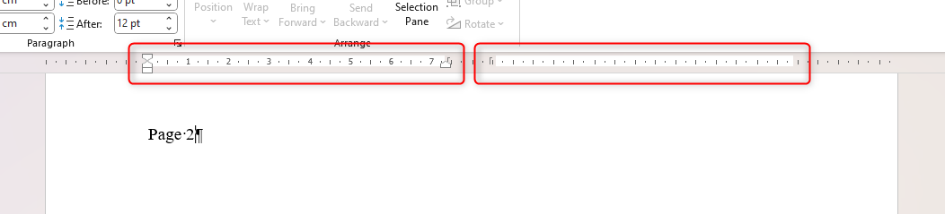 The ruler in Microsoft Word showing that the page has two columns.