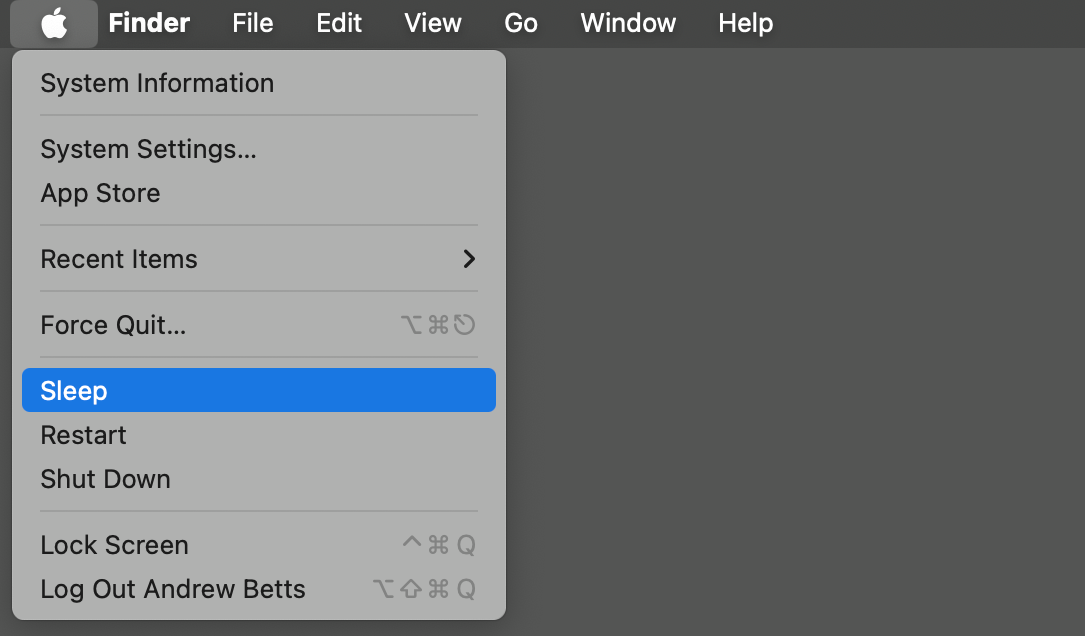 The sleep and shutdown settings with any dots.