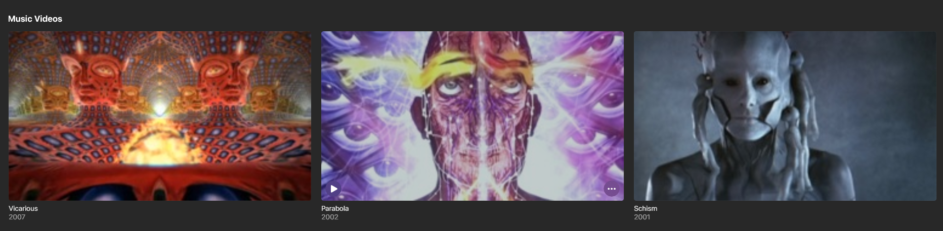 TOOL music video previews in Apple Music.