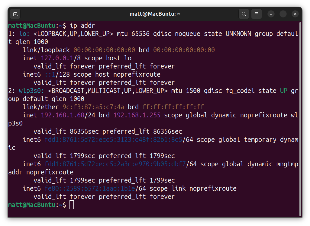 Use ip addr to check your Linux machine network status and connections.