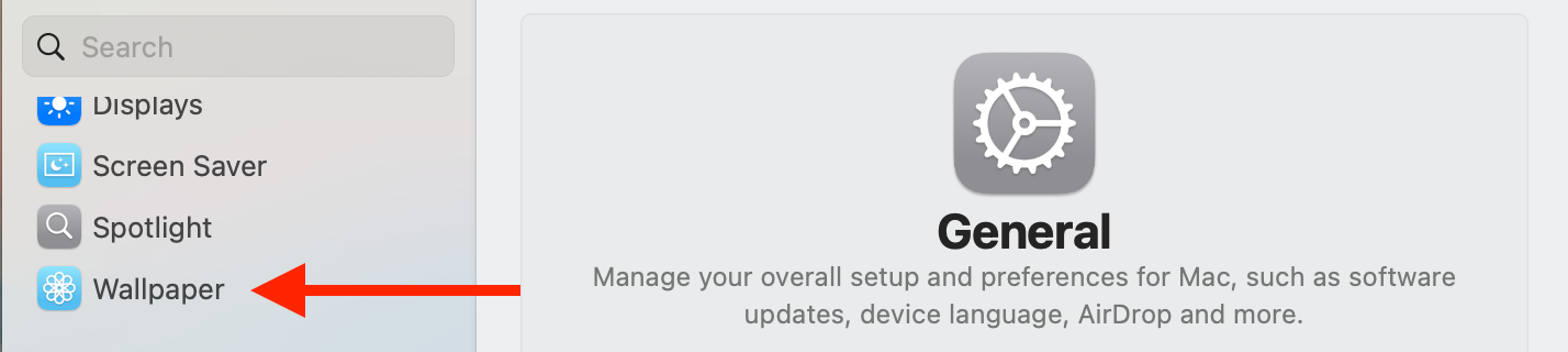 Wallpaper in menu of Settings app on a Mac.
