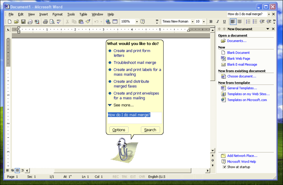 An example of Clippy, the Microsoft Assistant, in Microsoft Office.