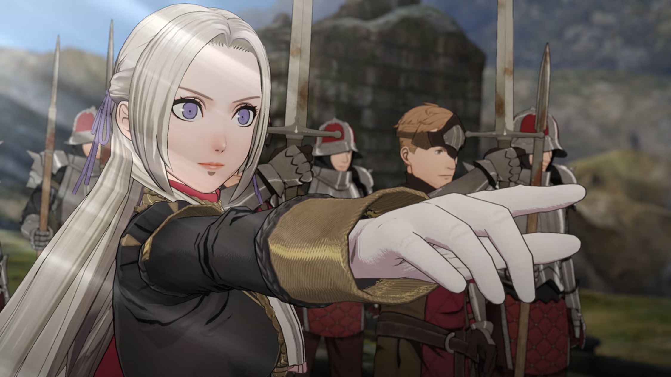 Edelgard pointing in Fire Emblem Three Houses.