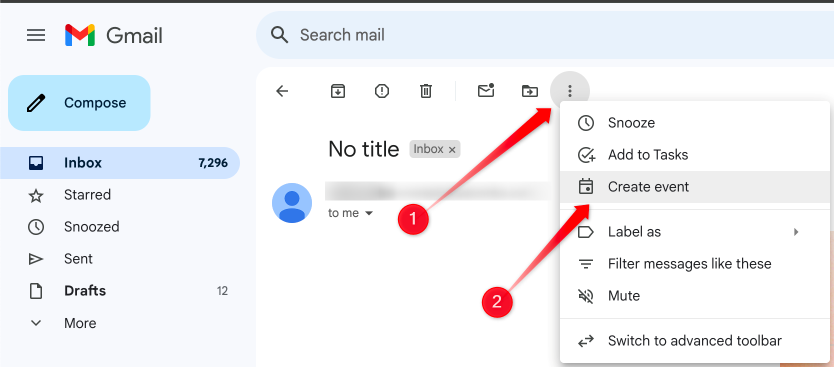 Creating an event from an email in Gmail.