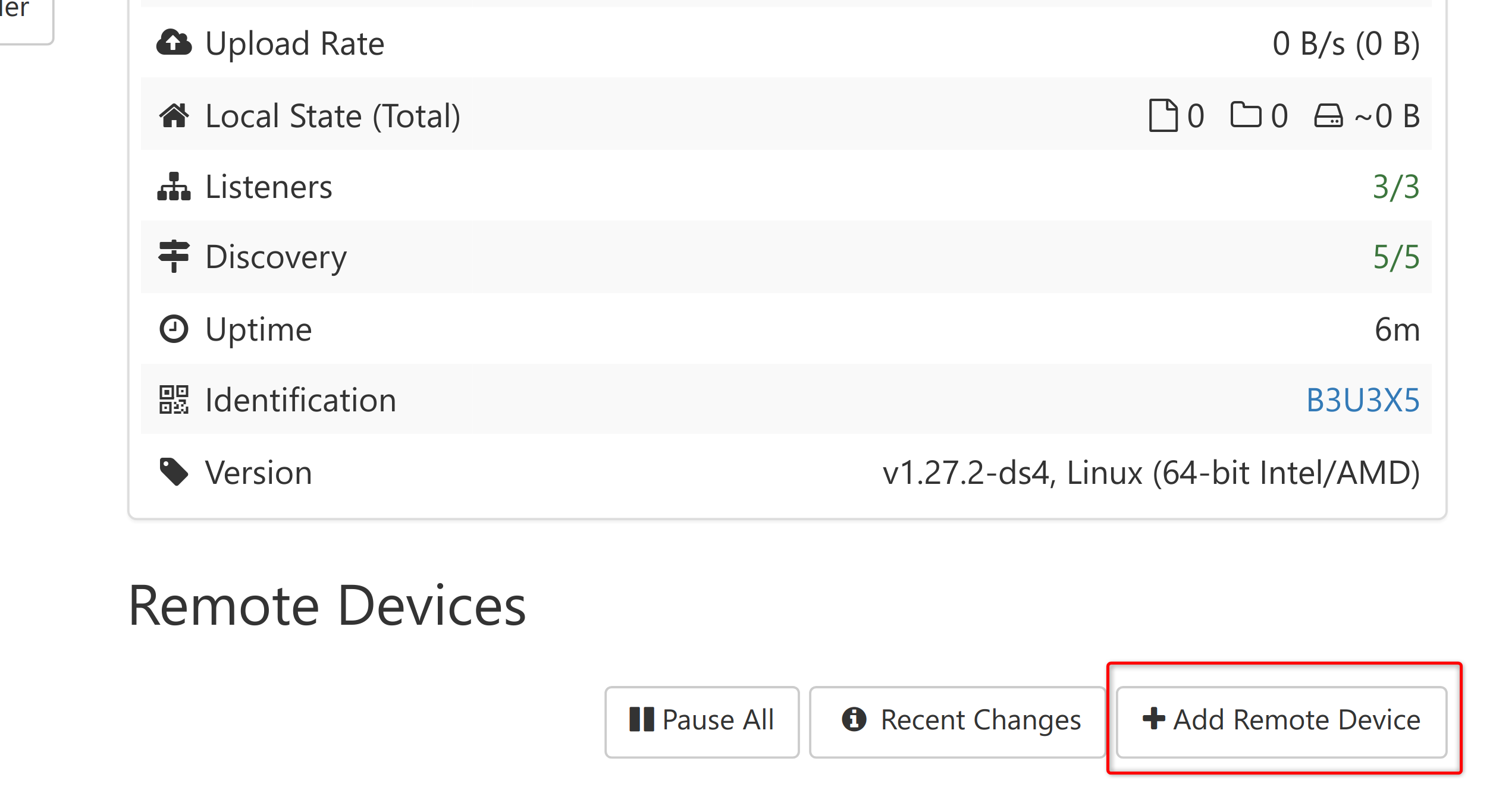 Syncthing add remote device option.