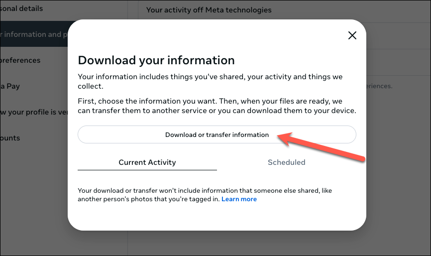 Select Download or Transfer Information.