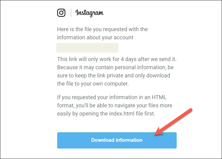 Instagram download email.