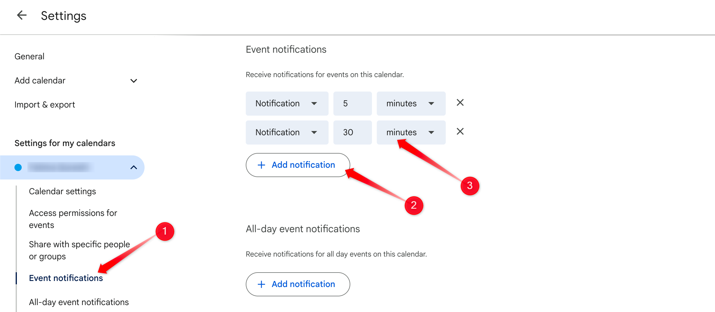 Enabling multiple event notifications in Google Calendar.