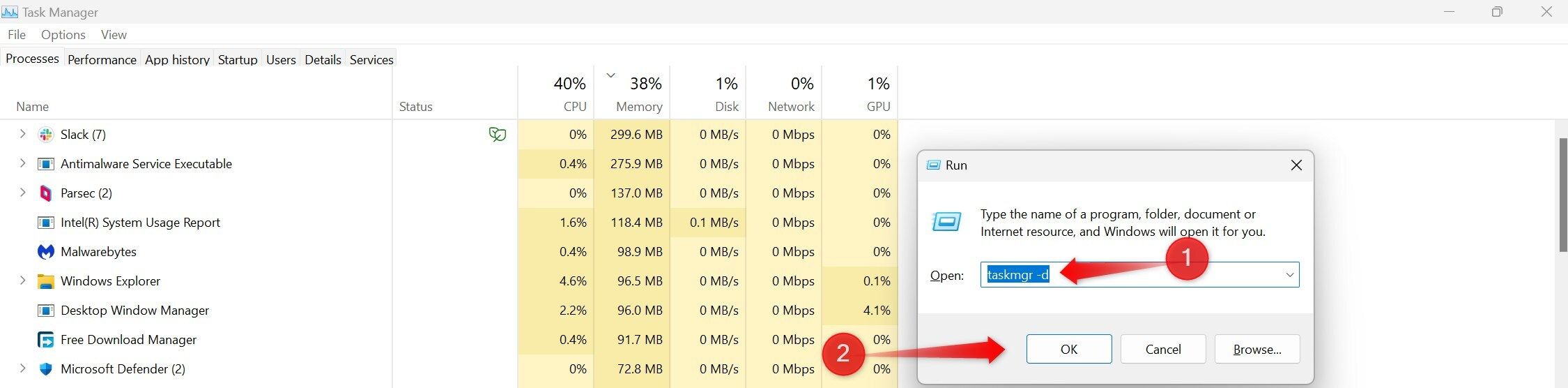 Opening the classic version of of Task Manager in Windows 11.