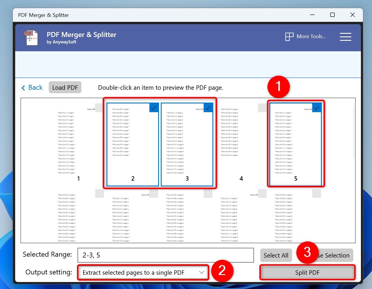 Various options to split a PDF highlighted in PDF Merger & Splitter.