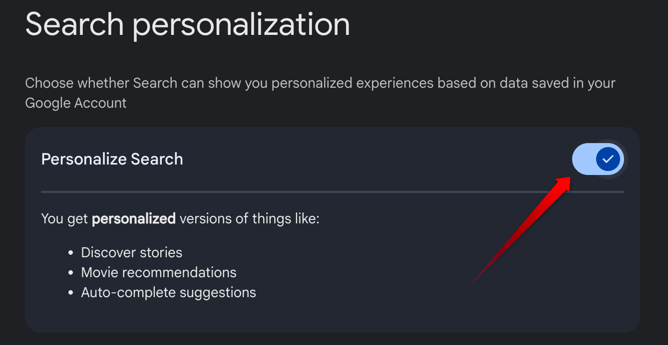 Turning off search personalization in the Google account.