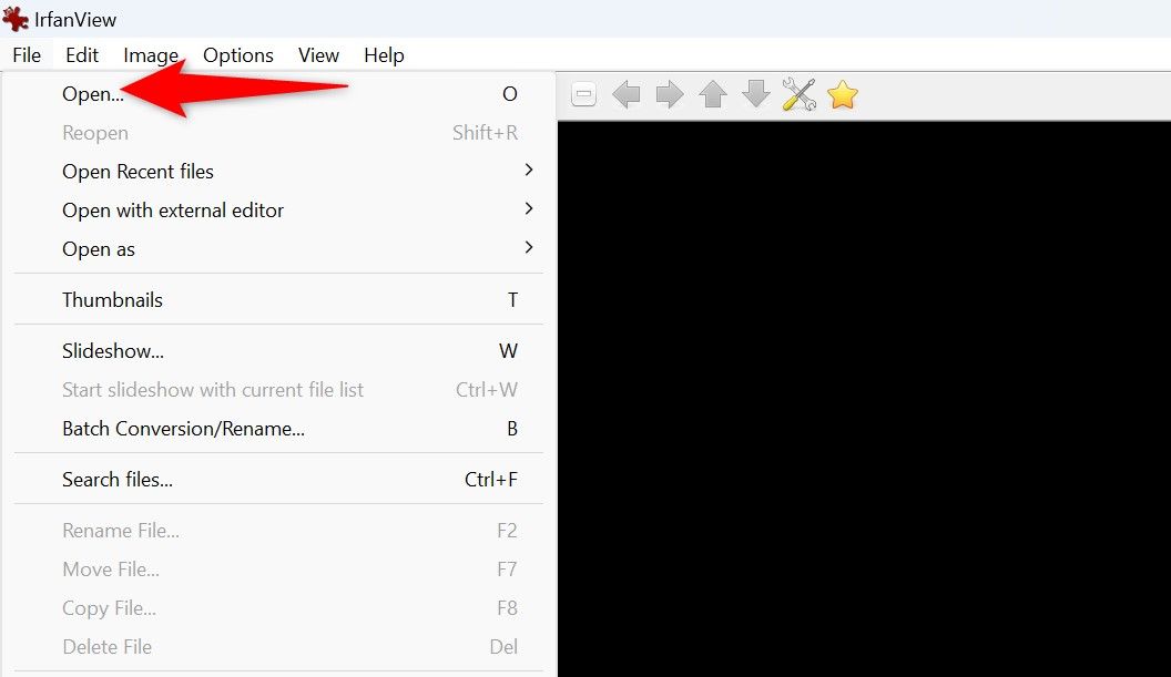 File > Open highlighted in IrfanView.