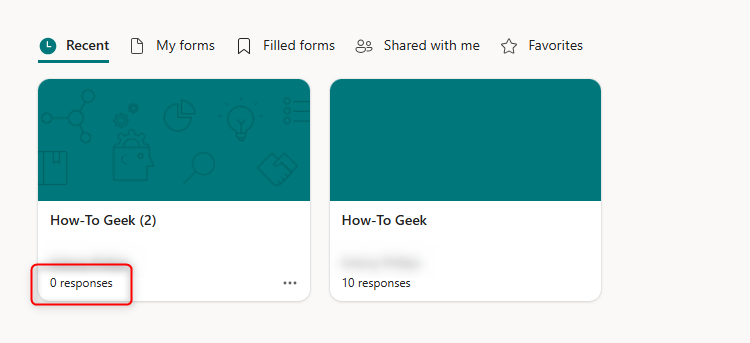 A duplicated form in Microsoft Forms, with the new form shown to have 0 responses.