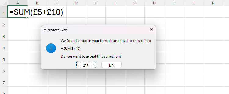 A formula in Excel that contains GBP symbols returning an error.