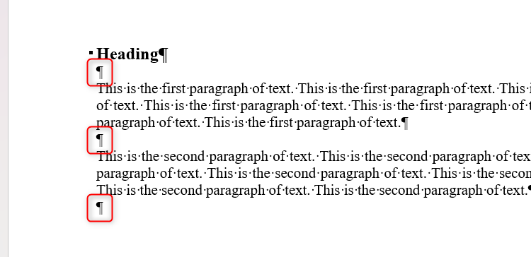 A Word document containing a heading and two paragraphs with manually added line spaces between each.