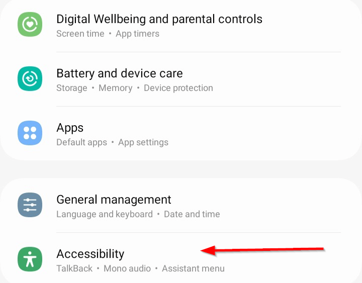 The 'Accessibility' option in the settings menu