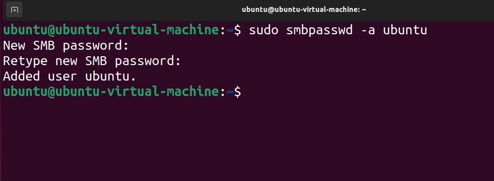 Add SMB user in Ubuntu.