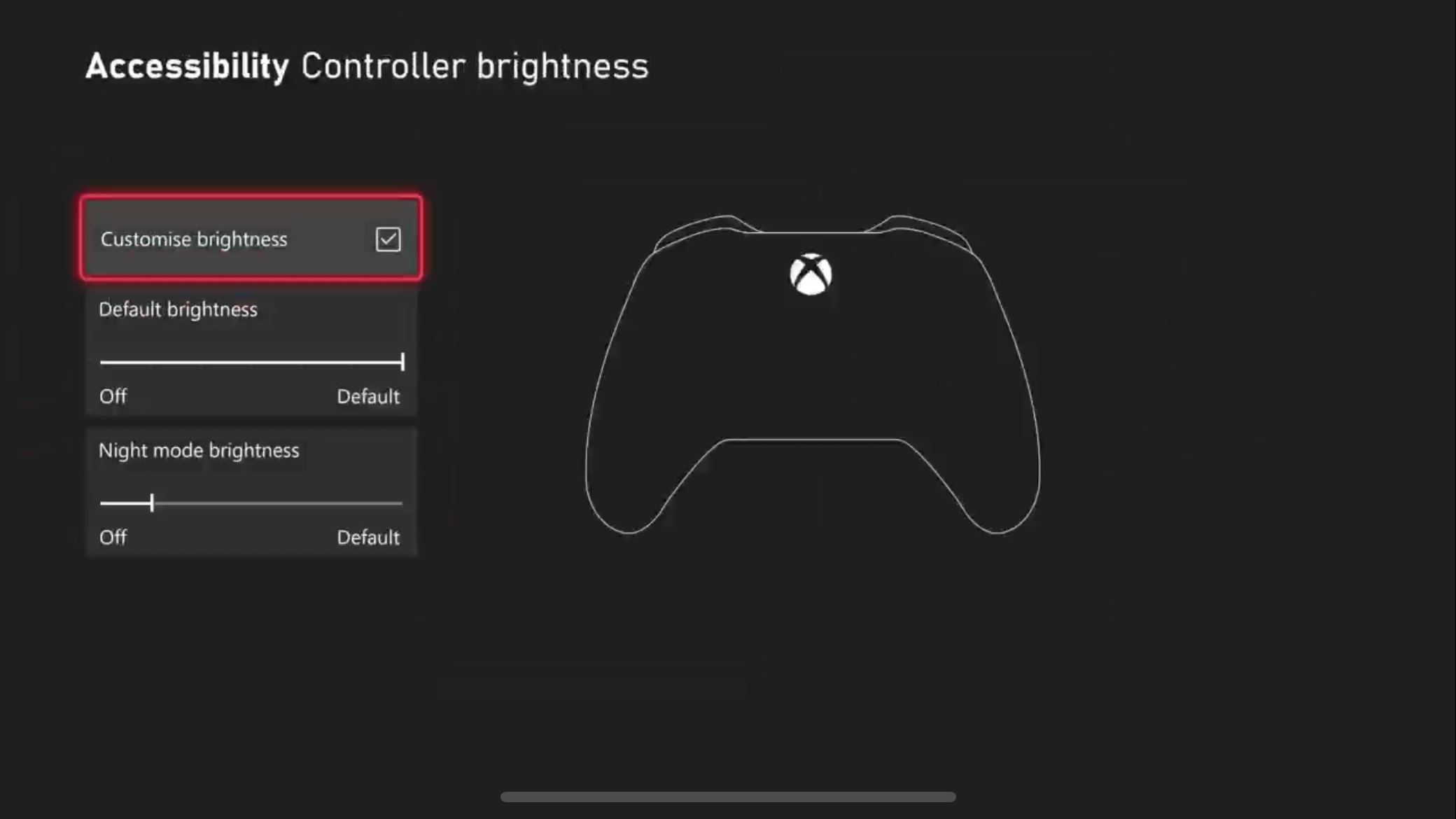 Adjust controller Xbox button brightness.