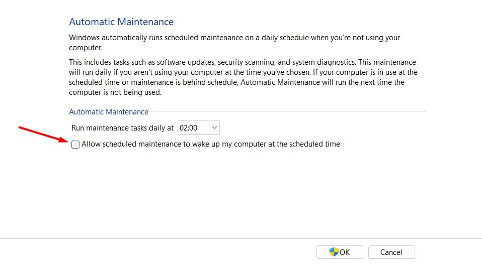 Automatic Maintance window in the Control Panel.