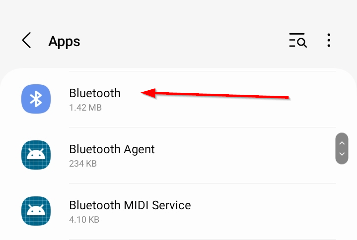 The Bluetooth app listed in the app settings.