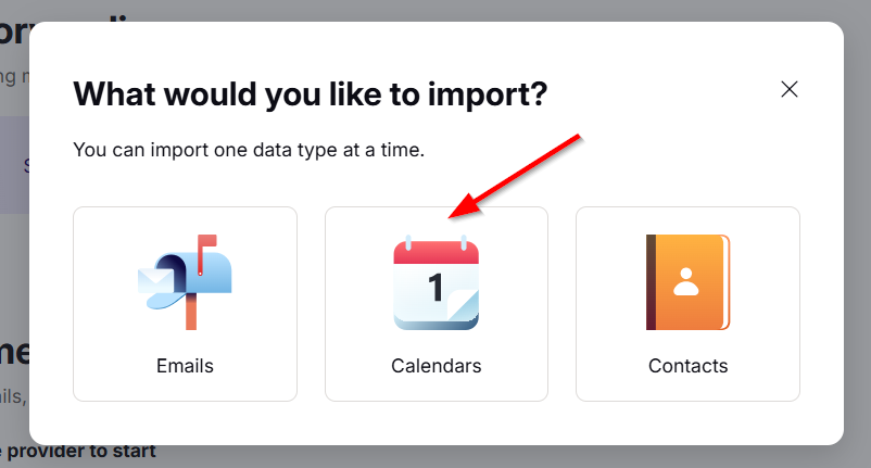 The "Calendars" option under the import options.