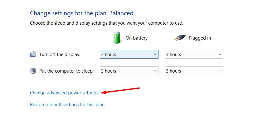 Change Advanced Power Settings option in the Control Panel.