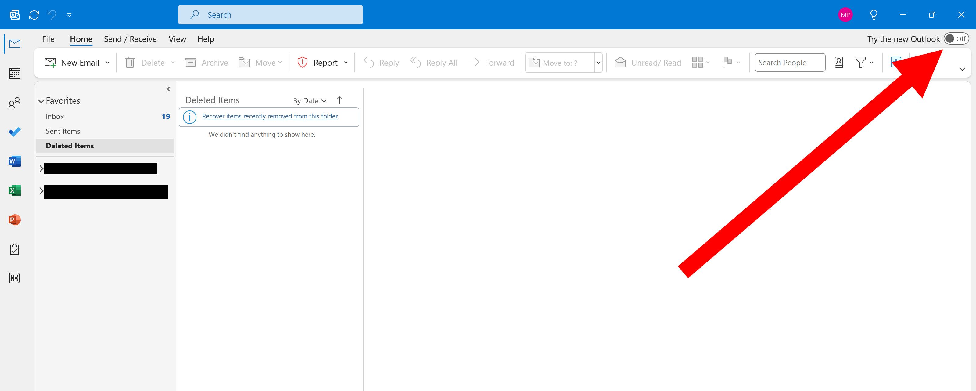 Vizuální průvodce možností „Vyzkoušet nový Outlook“ v aplikaci Outlook Classic.