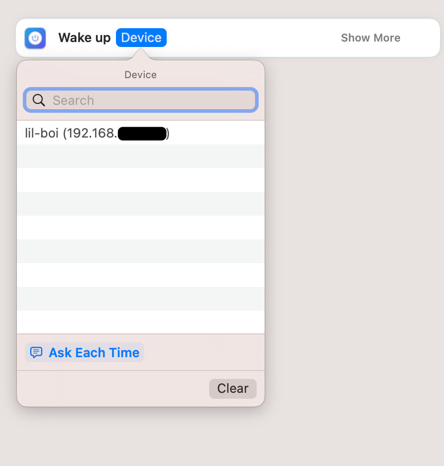 Selecting your device for Wolow to wake.