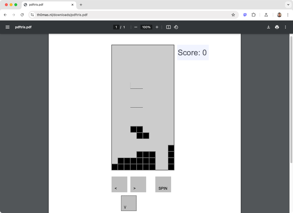 Screenshot of Tetris in a PDF