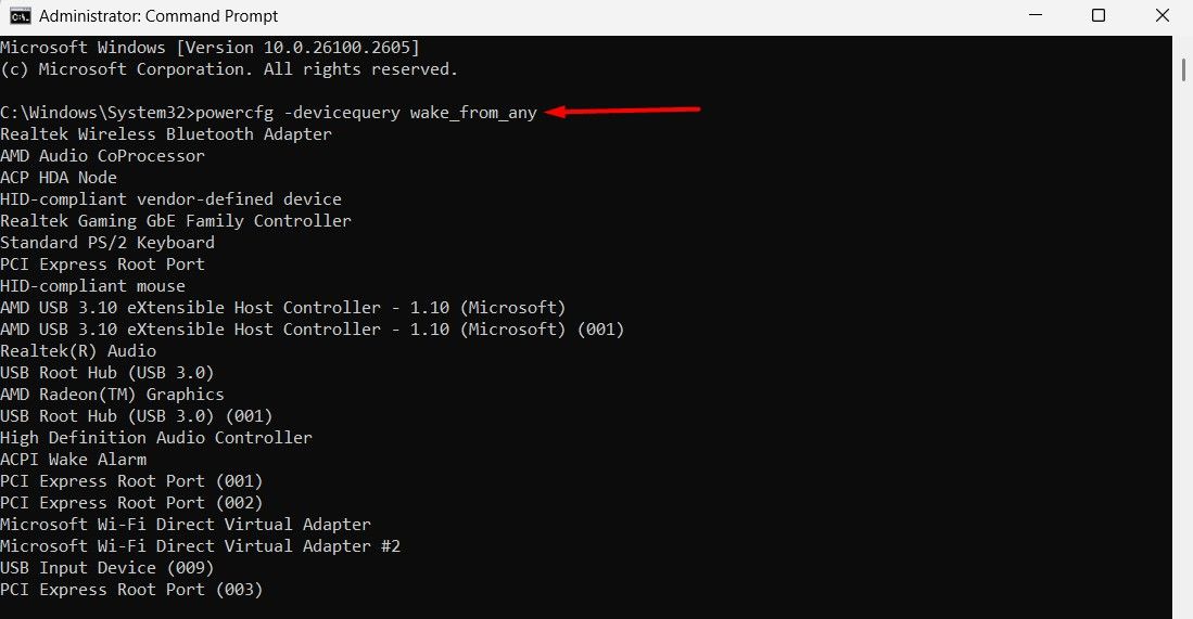 Command to check which devices can wake computer from sleep.