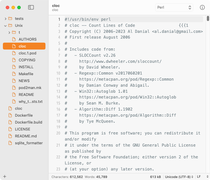 The CotEditor file tree shows a hierarchy of folders containing files, one of which is selected, with its contents displayed in the main panel.