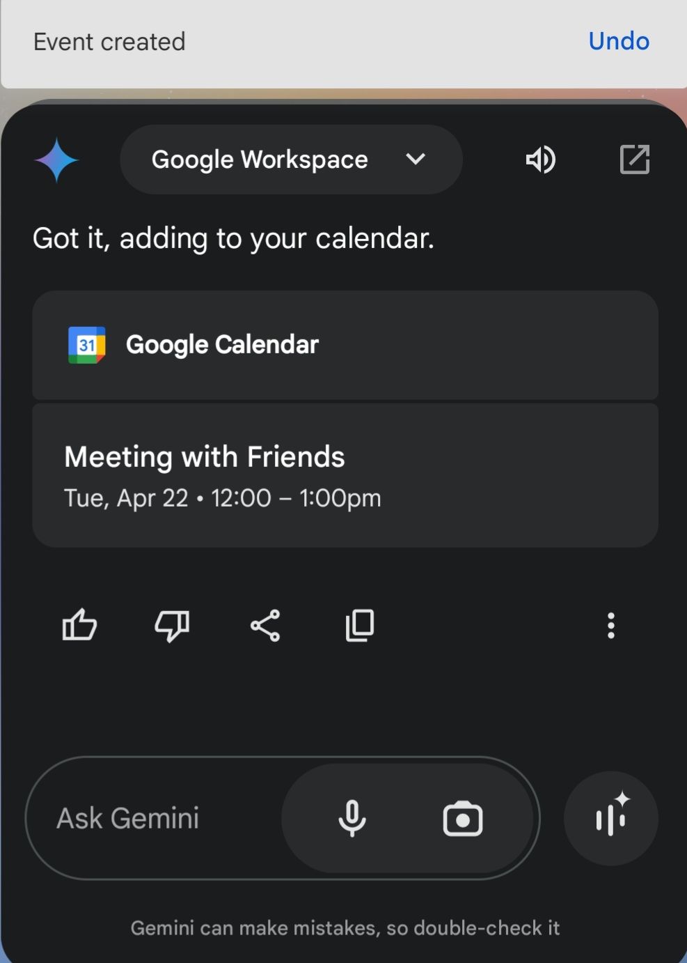 Creating an event in Google Calendar using voice command on Android