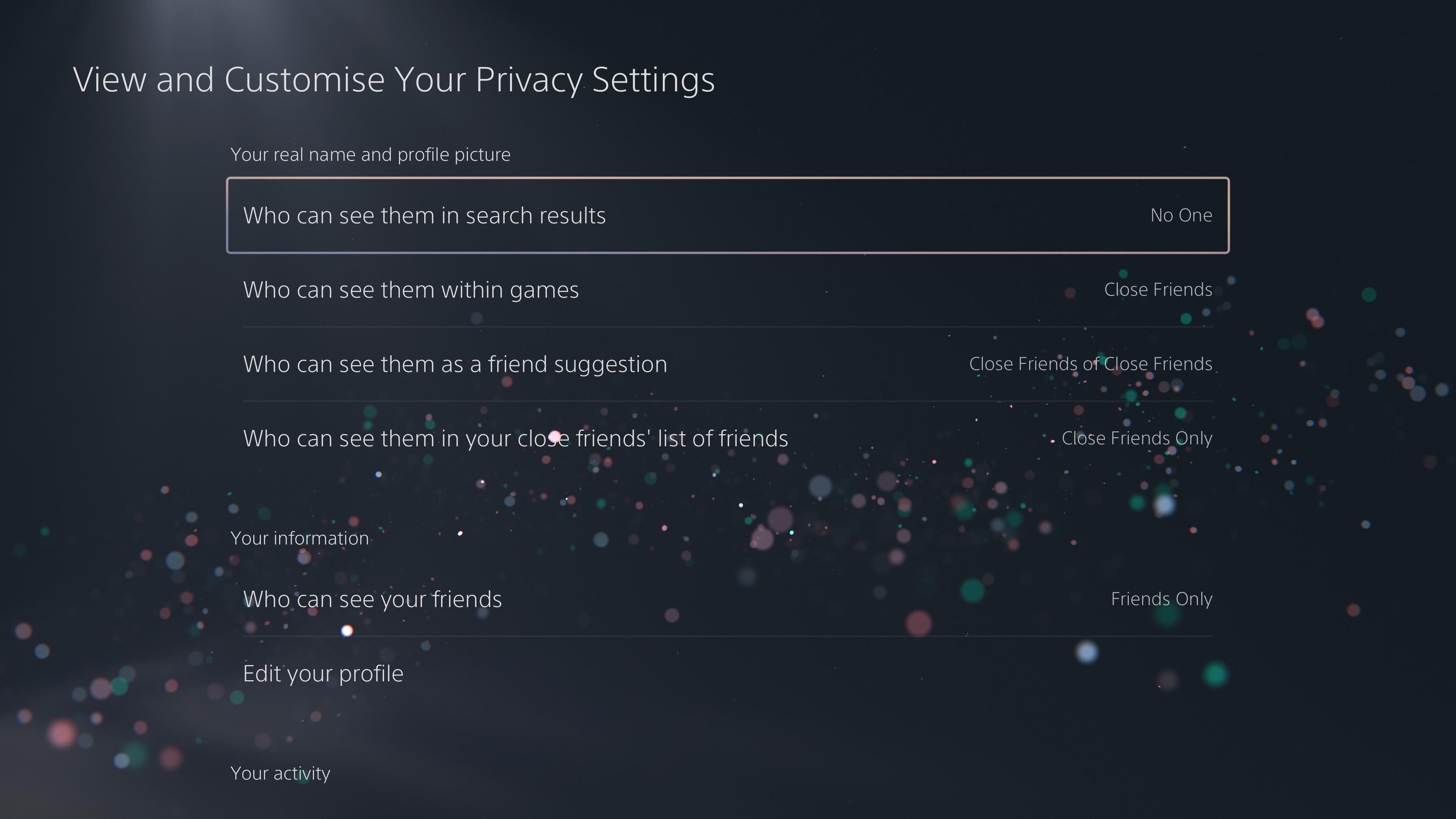 Customize privacy settings on PS5.