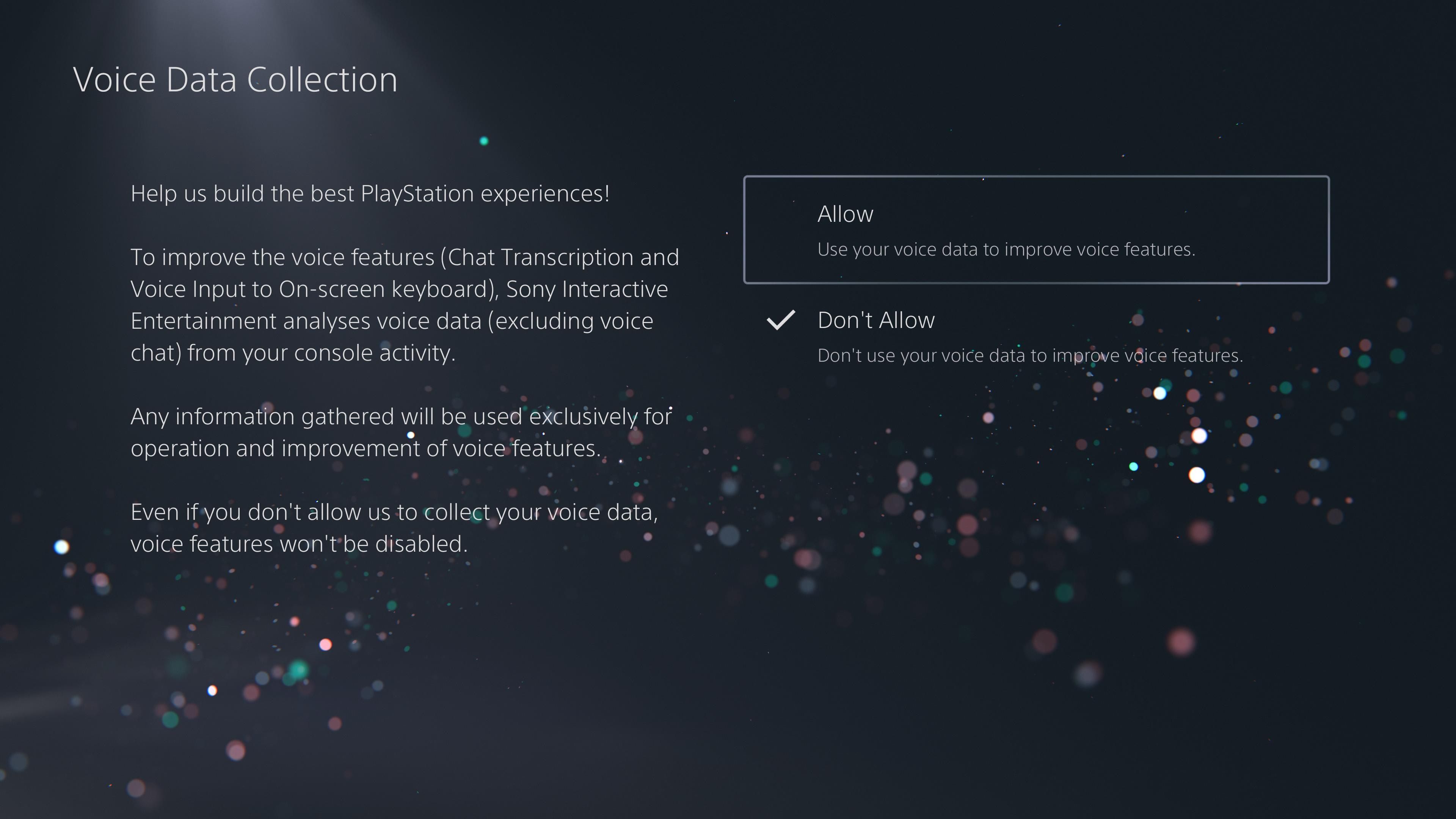 Data collection privacy settings on PS5.