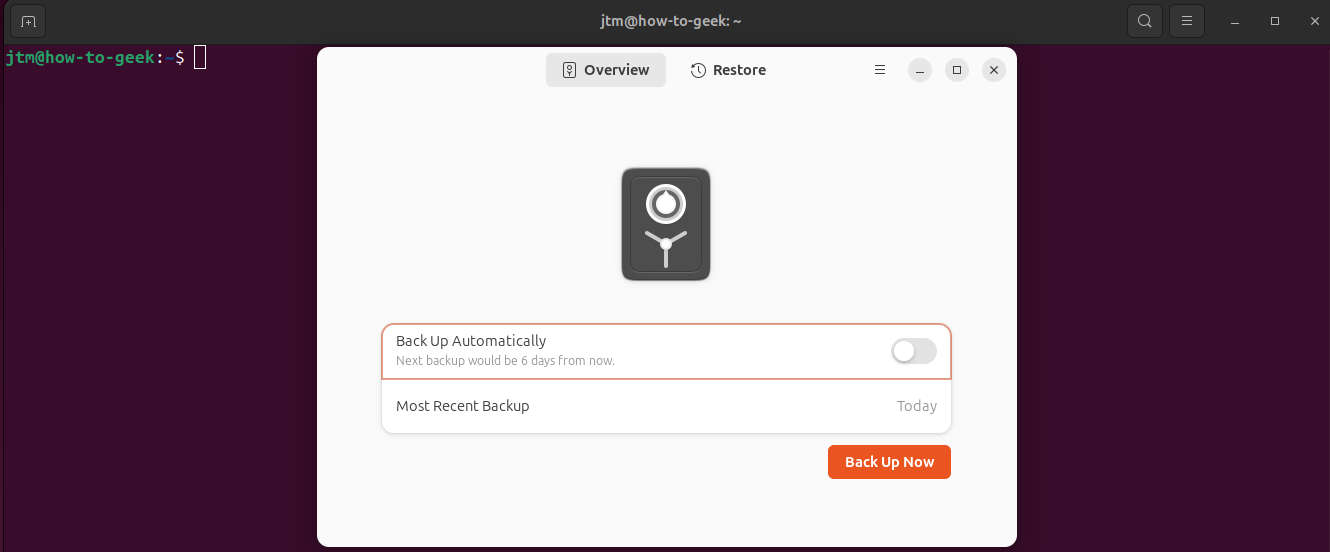 Deja Dub dialog showing automatic backup options on Ubuntu