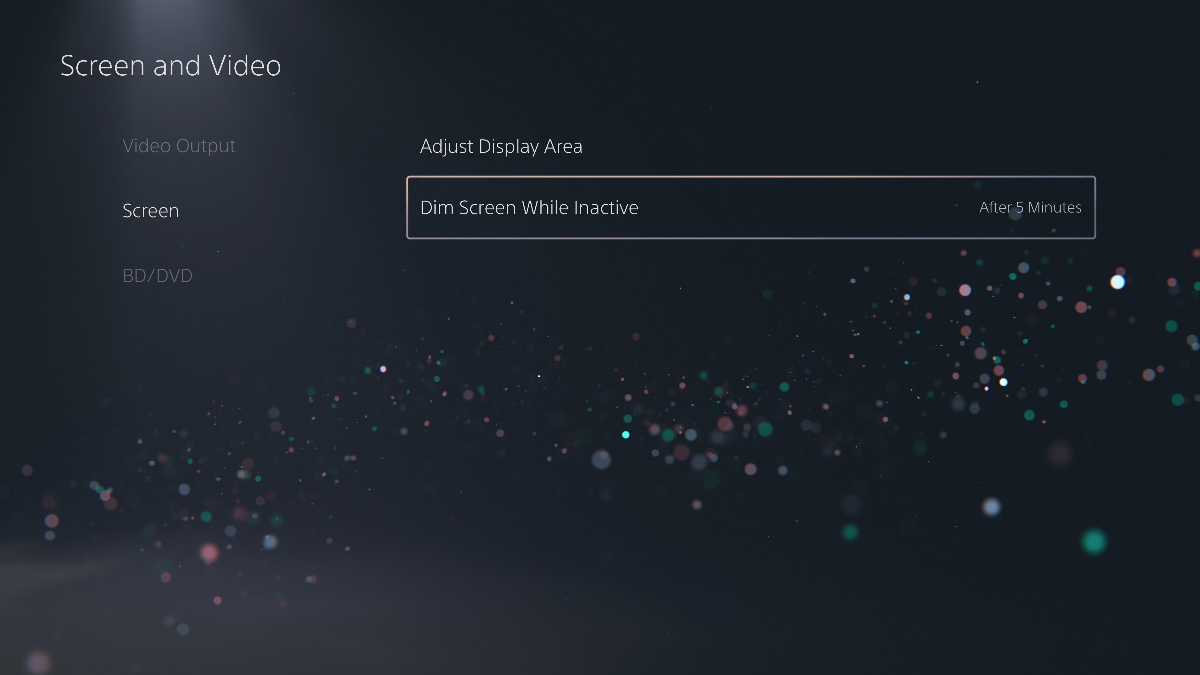 Dim screen while inactive settings on PS5.