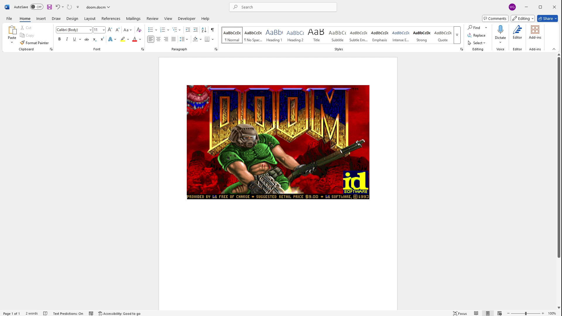 Microsoft Word document with en embedded Doom game screenshot.