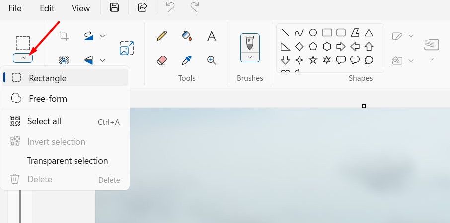 Drop-down icon in Microsoft Paint.