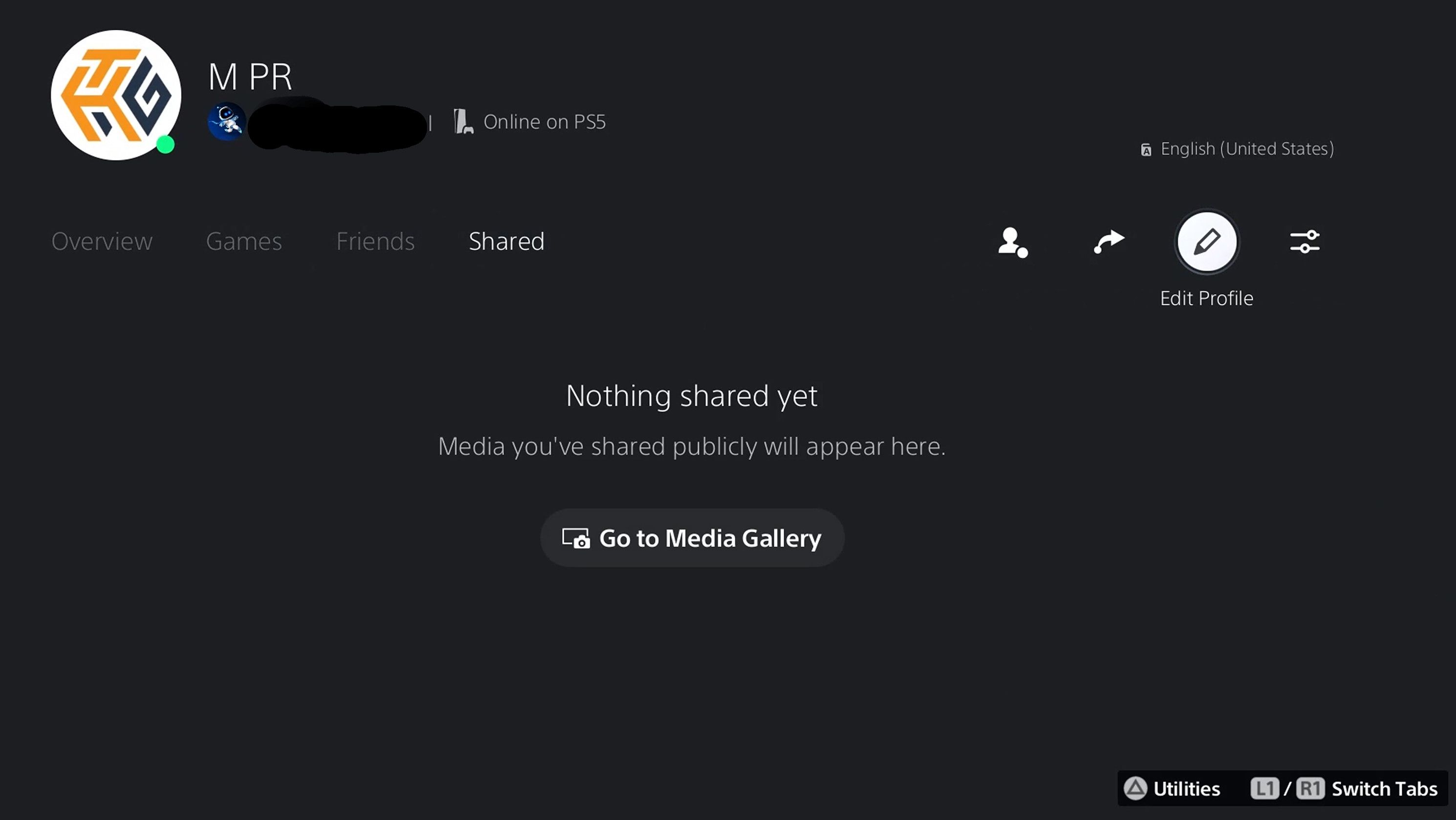 A screenshot of edit profile option on the PS5 profile page.