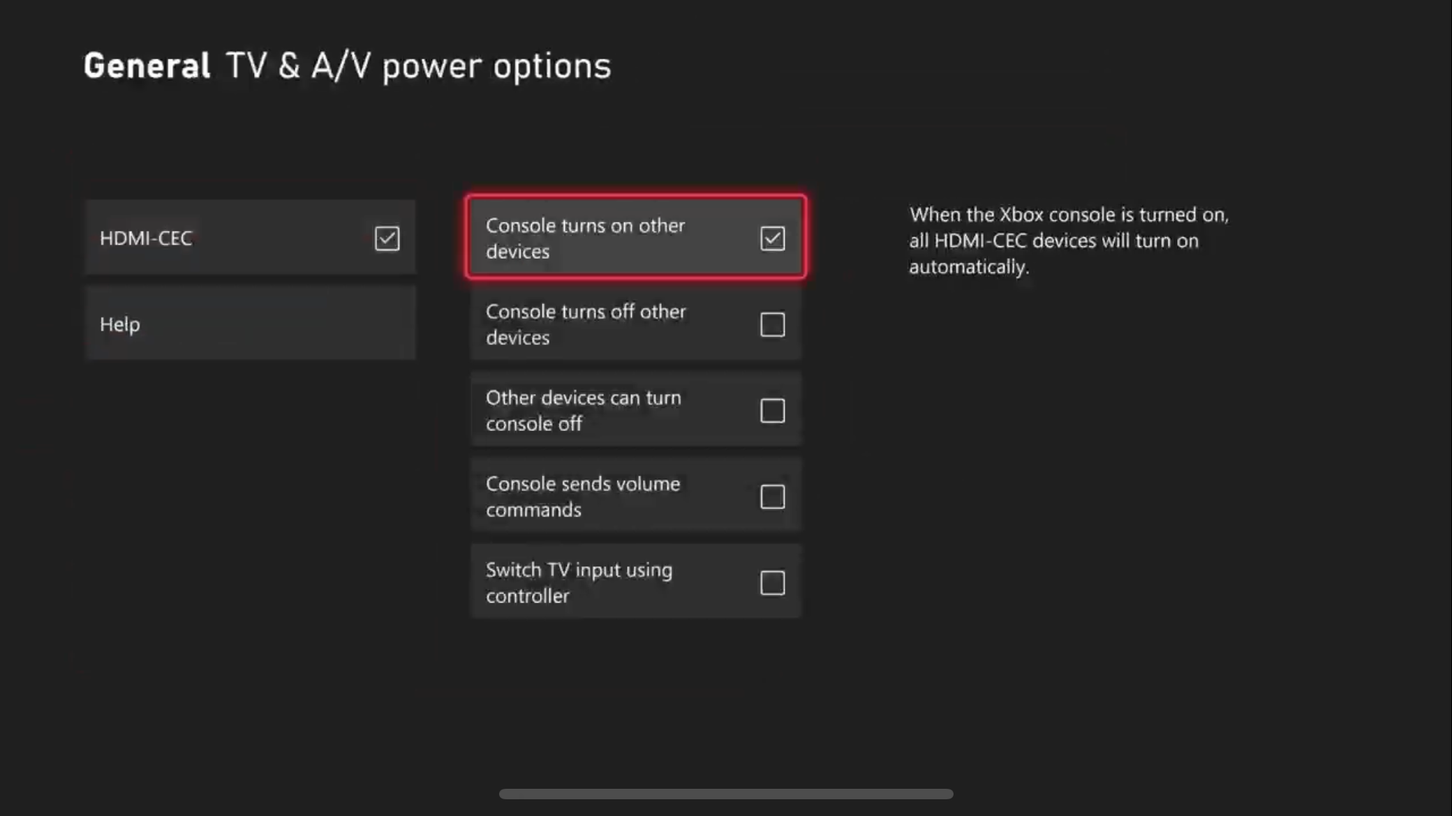 Enable HDMI-CEC features in Xbox settings.