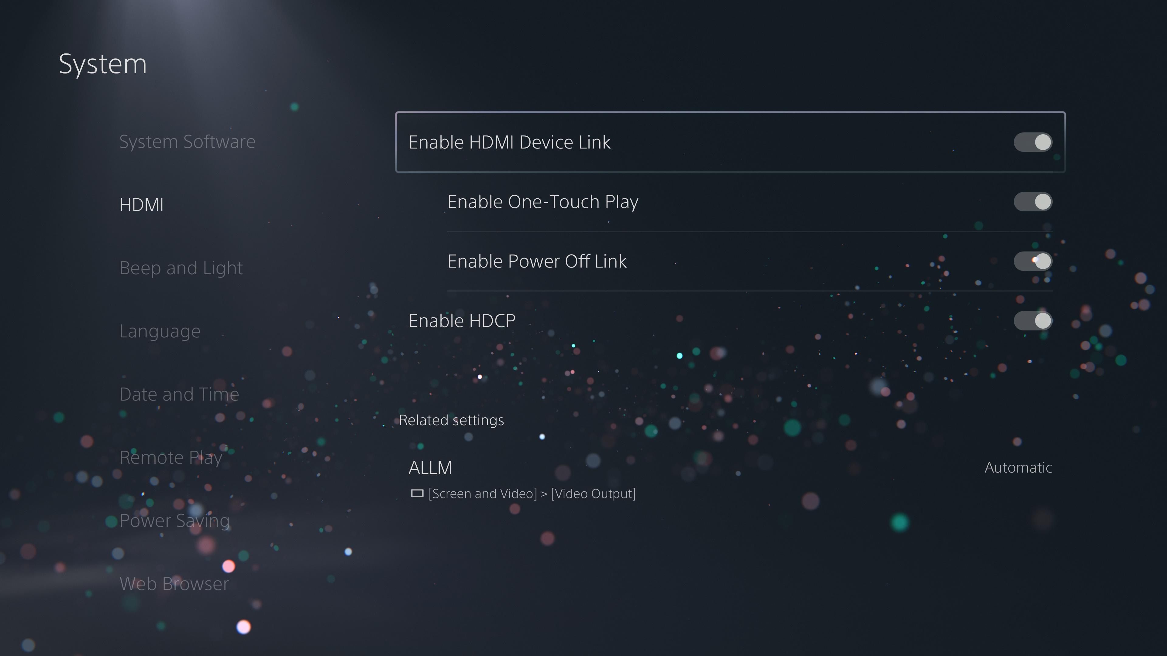 Enable HDMI-CEC link on PS5.